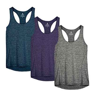 icyzone Camiseta de Tirantes Fitness Deportiva Mujer, Pack de 3 (L, Azul Real/Morado/Carboncillo)