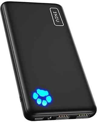 INIU Powerbank, cargador portátil ultradelgado de salida de alta velocidad dual 3A, entrada USB C de 10000 mAh y batería externa de linterna para iPhone 11 X 8 AirPods iPad Samsung S10 Google LG, etc.