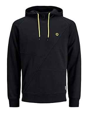 Jack & Jones Jcopinn Sweat Hood Noos Capucha, Negro (Black Fit:reg/Yellow String), X-Large para Hombre