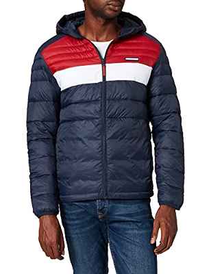 Jack & Jones Jjeace Puffer Hood Noos Chaqueta, Navy Blazer/Detalles: Red Dahlia Blocking, M para Hombre