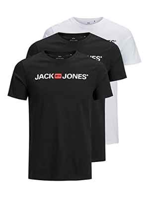 Jack & Jones Jjecorp Logo tee SS Crew Neck 3pk MP Camiseta Cuello Redondo, Pack de 3 (1 Chaqueta de Color Marino, 1 Blanco, 1 Negro), S para Hombre