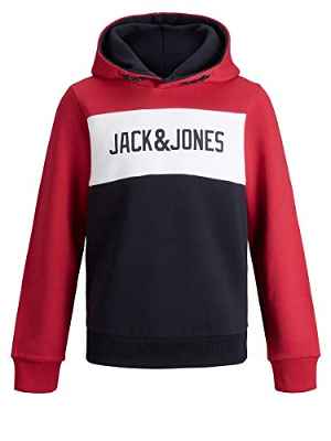 Jack & Jones JJELOGO Blocking Sweat Hood JR Pullover, Tango Red, 128 para Hombre