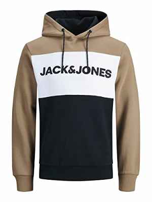 Jack & Jones Jjelogo Blocking Sweat Hood Noos-Sudadera con Capucha, Vajilla, M para Hombre