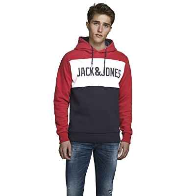 Jack & Jones JJELOGO Blocking Sweat Hood STS Sudadera con Capucha, Rojo (Tango Red), XXL para Hombre