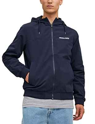 Jack & Jones Jjerush Blocking Hood Bomber Noos Chaqueta, Azul Marino. Detalles: sólido, L para Hombre