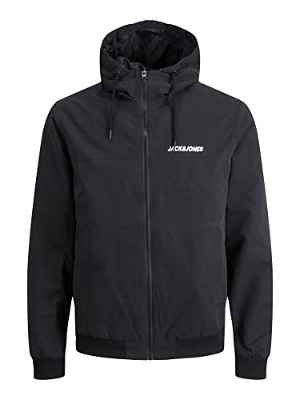 Jack & Jones Jjerush Blocking Hood Bomber Noos Chaqueta, Negro/Detalle: sólido, L para Hombre