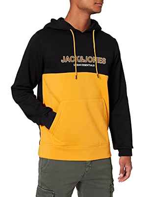 Jack & Jones JJEURBAN Blocking Sweat Hood Noos Sudadera con Capucha, Naranja Dorada. Detalles: impresión Dorada y Blanca, Corte estándar, S para Hombre