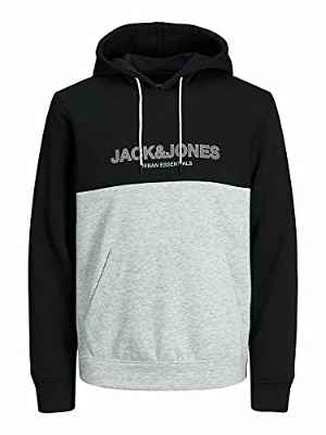 Jack & Jones Jjeurban Blocking Sweat Hood Noos Sudadera con Capucha, Negro/Detalles: impresión de puños Blancos, Corte Normal, L para Hombre