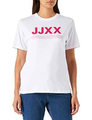 Jack & Jones Jjxx Jxanna SS Regular Every Logo tee Noos Camiseta, Blanco Brillante. Estampado: Rosa Brillante, S para Mujer