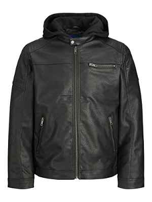 Jack & Jones Jorrocky-Chaqueta con Capucha, Negro. Patrón: Poliuretano, XL para Hombre