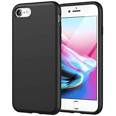 JETech Funda de Silicona Compatible iPhone SE 3/2 (Modelo 2022/2020), iPhone 8 y iPhone 7, 4,7", Sedoso-Tacto Suave, Cubierta a Prueba de Golpes con Forro de Microfibra (Negro)