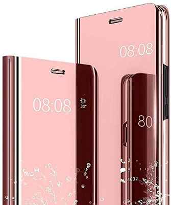 JIAFEI Funda Compatible con Huawei P Smart 2021, Moda Delgado Perspectiva Espejo Tapa del Tirón Funda, Espejo Soporte Plegable Reflectante, Oro Rosa