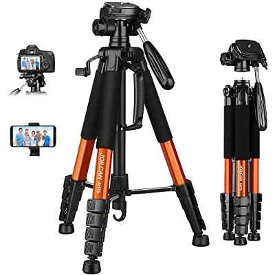 JOILCAN 187cm Trípode Cámara, Aluminio Ligero Trípode para Canon Nikon Sony con Cabezal Giratorio Desmontable de 3 vía, Trípode de Movil con Soprtre de Teléfono, Carga hasta 5kg, Naranja