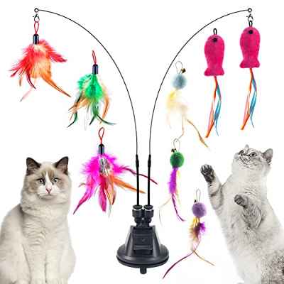 Juguete Interactivo Gato,COYICOLI 11 Piezas Juguetes para Gatos,Pluma con Ventosa，Varita Gatitos para Ejercitar y Jugando