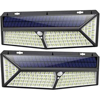 kilponen Luz Solar Exterior【430 LED Con Carga USB】 Foco Solar Exterior 270º Iluminación 4400 mAh Lámpara Solar con Sensor de Movimiento y 3 Modos Inteligentes para Jardín Camino Garaje - 2 Paquete