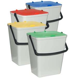 Kit 4 papeleras 15 litros/cada una en polipropileno con tapa de color y asa L305X 265XH 355 mm