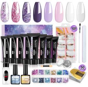 Kit 6 Gel de Extensión de Uñas + Esmalte + Uñas Postizas/Cepillo