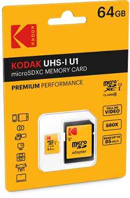 Kodak Premiun microSDHC 64GB Class10 w/Adapter