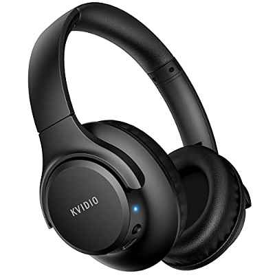 KVIDIO Auriculares Supraaurales Inalámbricos, 55 Horas de Reproducción Auriculares Bluetooth, Cascos Ligeros Plegables con Micrófono, Graves Profundos (Rosa)