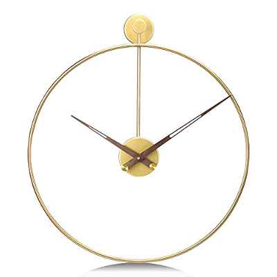 Lafocuse 50cm Reloj de Pared Grande Salon Moderno Dorado Silencioso Hierro Decoración Adorno Metal Oro Reloj Cuarzo sin Tic TAC Café Hotel Oficina