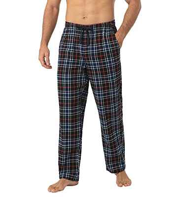 LAPASA Pantalon Pijama Hombre Algodon Franela Pajama Pant Dormir Largo Cuadro Bragueta con Boton estar en Casa Suave Comodo Invierno M39 XXL M39: Cuadros en Azul Marino y Rojo