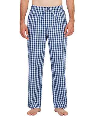 LAPASA Pantalon Pijama Hombre Algodon Ligero Pajama Pant Largo Dormir Cuadro Bragueta con Boton estar en Casa Suave Comodo Invierno M38 L Cuadros en Azul Marino y Azul