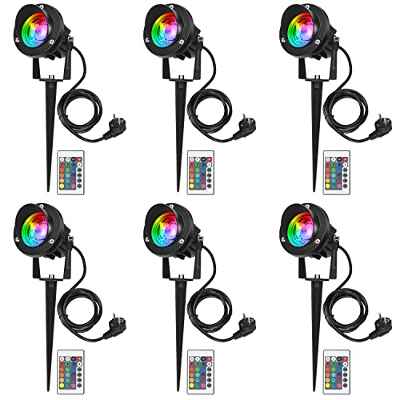 LEDMO 6 Piezas RGB Foco Proyector Exterior,Lámpara de Césped RGB con Espica Impermeable IP65 Focos de Jardín con Pincho Para Jardín Aire Libre Césped Patio Decoración