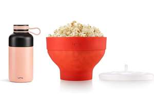 Lékué Kit Regalo Popcorn, Silicona + Botella isotérmica acero inox 300 ml