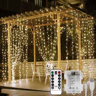 Lepro Cortina Luces LED 3x3m 300 LED, USB o PILAS, Cadena de Luces Blanco cálido, 8 Modos Luz, Impermeable Interior y Exterior, Luz de Hadas Intensidad Regulable, Decoración de Fiesta, Navidad, Balcón