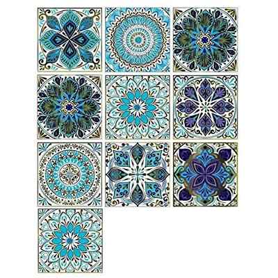 LERANXIN 10 Piezas de Adhesivo Para Azulejos, Azul Arte Mural Adhesivos, Adhesivos azulejos baño Fabricados en PVC Profesional, Aptos para Cocina, Baño, Pavimentos