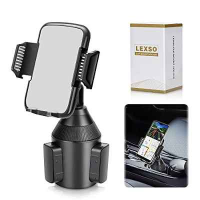 LEXSO Soporte Universal para teléfono Inteligente, Soporte Ajustable para Taza de Coche para teléfono Celular iPhone 12 MAX Pro 11/Xs/XS/Max/X/8/7 Samsung Galaxy S20/ S10/S9/S8 Note,Sony,Huawei