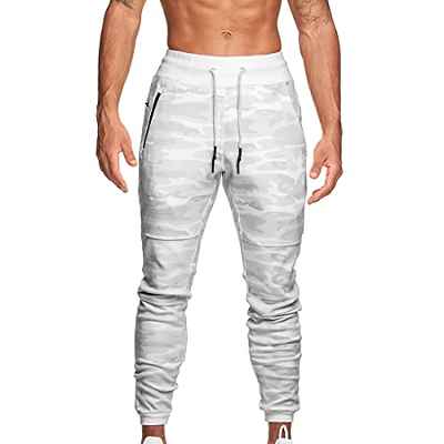 Litthing Pantalones Deportivos para Hombre Pantalones Jogger Deportivo Entrenamiento Fitness Pantalones Casual Deporte Slim Fit Cintura Elástica Ajustable (Camuflaje Blanco, S)