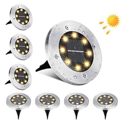 Luces de Tierra Solares, BrizLabs 8 LED Lamparas Solares Jardin Exterior Blanco Cálido Impermeable IP65 Inoxidable Luz de Suelo Solar Decoración para Calzada Camino Césped Escalón Patio, 8 Piezas