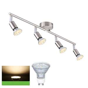 Luz de riel, Focos de LED techo ajustables GU10 con 4 Luces (Plata)