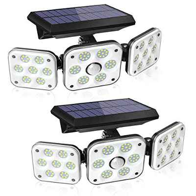 Luz Solar Exterior con 138 LED,Foco Solar Exterior con Sensor de Movimiento,IP65,Luz Solar para Jardín con 3 Modos de Iluminación,Rango de Radiación de 270°,2400 mAh para Jardín y Garaje(2 paquetes)