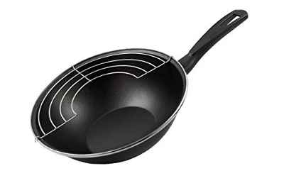 Magefesa Black - Wok 28cm de Acero vitrificado Exterior Negro. Antiadherente bicapa Reforzado Efecto Piedra. Apto para Todo Tipo de cocinas, Especial inducción. 50% de Ahorro energético.