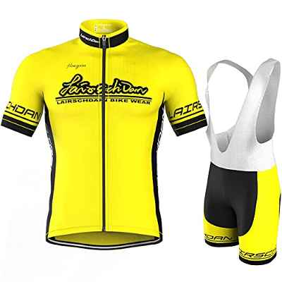 Maillot Ciclismo Hombre, Ropa Ciclismo Hombre, Ropa Culote Conjunto Traje Culotte Deportivo con 9D Almohadilla De Gel para Bicicleta MTB Ciclista Bici (L, Corto Amarillo)