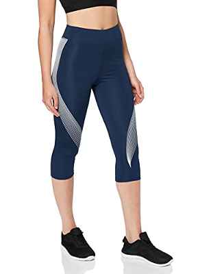 Marca Amazon - AURIQUE Mallas de Deporte Capri Estampadas Mujer, Azul (Dress Blue/White), 40, Label:M