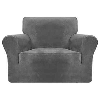 MAXIJIN Fundas Gruesas de Terciopelo para sillas para sillones Funda de sofá Antideslizante elástica 1 Plaza para Perros Funda elástica de 1 Pieza para Silla con Brazos (1 Plaza, Gris)