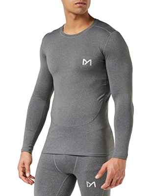 MEETYOO Camiseta Compresion Hombre, Ropa Deportiva Manga Larga Base Layers para Running Gym Ciclismo Camisa, Gris-2, L