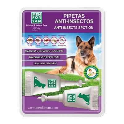 MENFORSAN Pipetas Anti-Insectos para Perros con Margosa, Geraniol y Lavandino, contra Pulgas, Garrapatas e insectos, Blister con 2 unidades