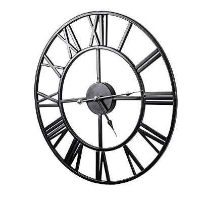 Mengshen Reloj De Pared con Números Romanos Gigantes - 50CM, Negro