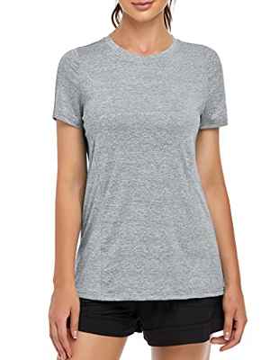 MOLERANI, Camisetas de Yoga para Mujer, Gimnasio Informal para Correr, Entrenamiento Relajado, Camiseta de Manga Corta, Ropa Deportiva, Camisetas Deportivas para Gimnasio（L,Gris