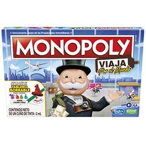 Monopoly Viaja por el Mundo - Juego de Mesa para Toda la Familia y niños - Incluye peones-cuños y Tablero de borrado en seco