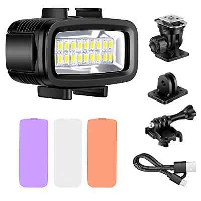 Neewer 700LM Flash LED Regulable Impermeable hasta 40m Bajo el Agua con 20 LED por la Noche y 3 Filtos de Color (Blanco,Naranja,Púrpura) para Hero 7 6 5 4 3+Cámara de Acción y Todas Cámaras DSLR