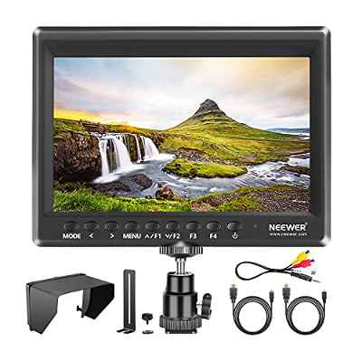 Neewer F100 Monitor de Campo de 17CM Asistencia de Video HD Slim IPS 1280x800 Entrada HDMI 4K 1080p con Parasol y Mini Rótula para DSLR, Estabilizador, Equipo para Hacer Películas(Batería no incluida)