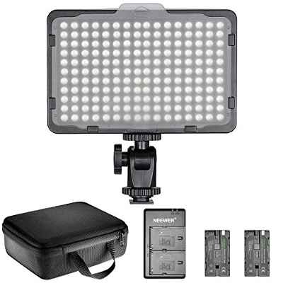 Neewer Regulable 176 Luz LED de Video Kit de Iluminación: 176 LED Panel 3200-5600K, 2 Batería, Cargador USB y Duradero Portátil para Canon, Nikon, Pentax, Sony DSLR Cámaras