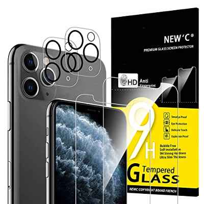 NEW'C [4 Pack, 2 x Protector Pantalla para iPhone 11 Pro y 2 x Protector Pantalla Protector de Lente de Cámara - Cristal Templado - Anti-Rayaduras - Ultra Resistente - Cristal Dureza 9H