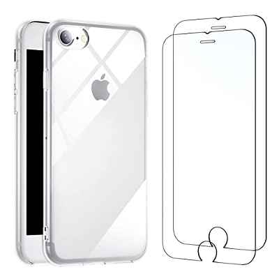 NEW'C Funda para iPhone SE 2022, iPhone 8/7 (4.7") Carcasa Silicona Transparente Alta y 2X Protector de Pantalla para iPhone 7/8/SE 2022 (4.7") Cristal Templado - Antiarañazos