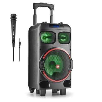 NGS Wild Dub Zero - Altavoz portátil de 120W Compatible con Tecnología Bluetooth y True Wireless Stereo, Subwoofer 8” + Doble Tweeter 3"(Micro SD/USB/AUX IN/), Ruedas, Color Negro